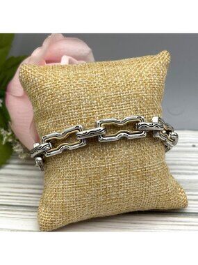 Retired Brighton Two Tone Link Bracelet Toggle Clasp Etched Double Sided 8"